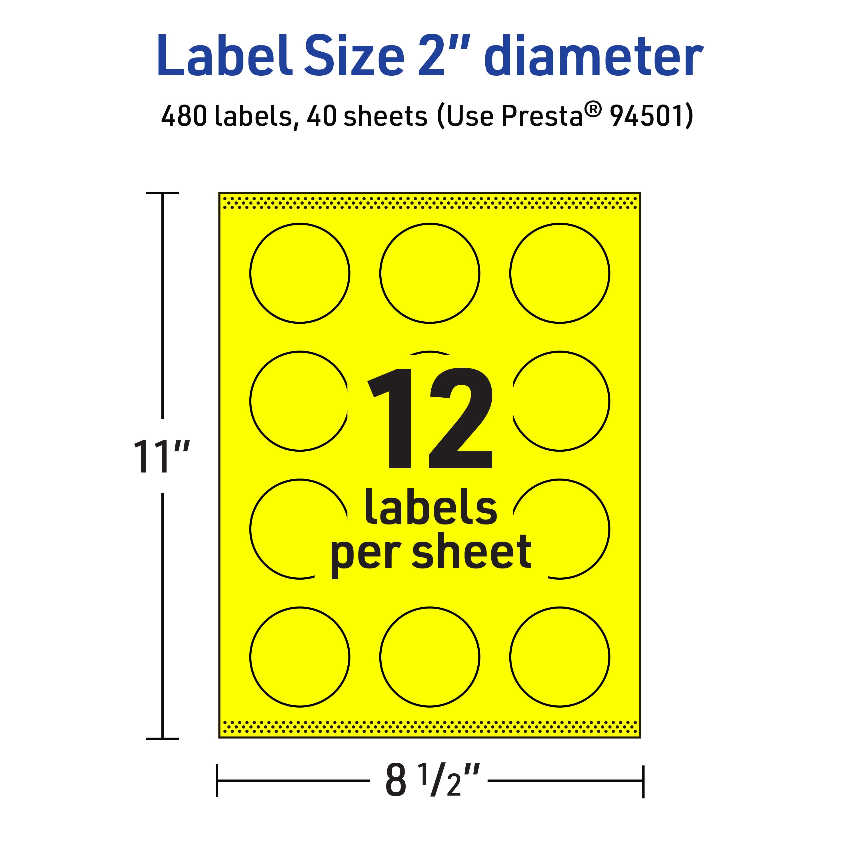 Avery Printable Round Labels, Neon Yellow, 2" Diameter, 480ct