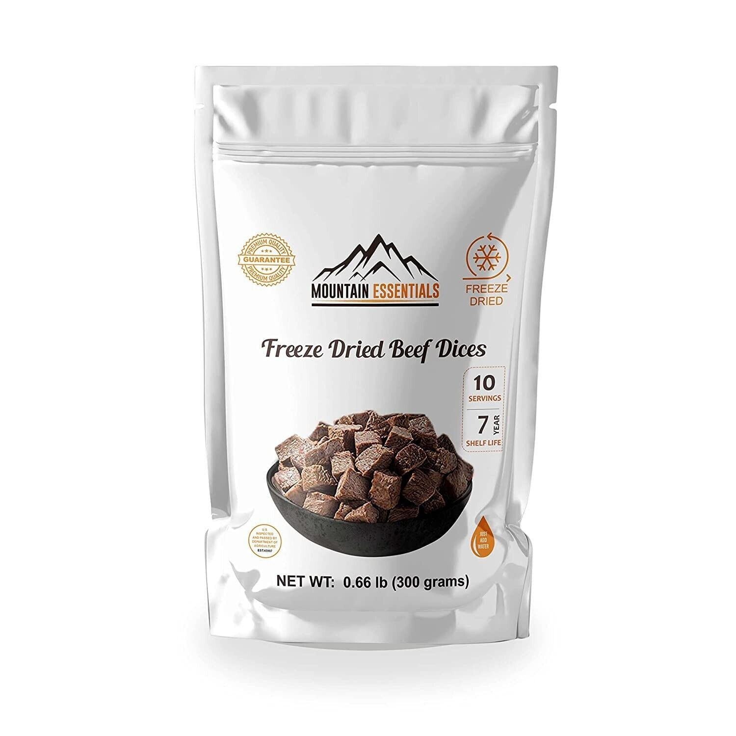 (Pack of 3) Mountain Essentials Freeze Dried Beef Dices Protein Packed Meal (300g Pouches)| Emergency Long Term Supply | Hiking, Backpacking & Camping | Easy Prep Survival Food ✅
