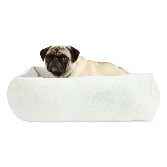 EveryYay Faux Fur Reversible Cuddler Dog Bed 23" L X 23" W X 6" H Cream