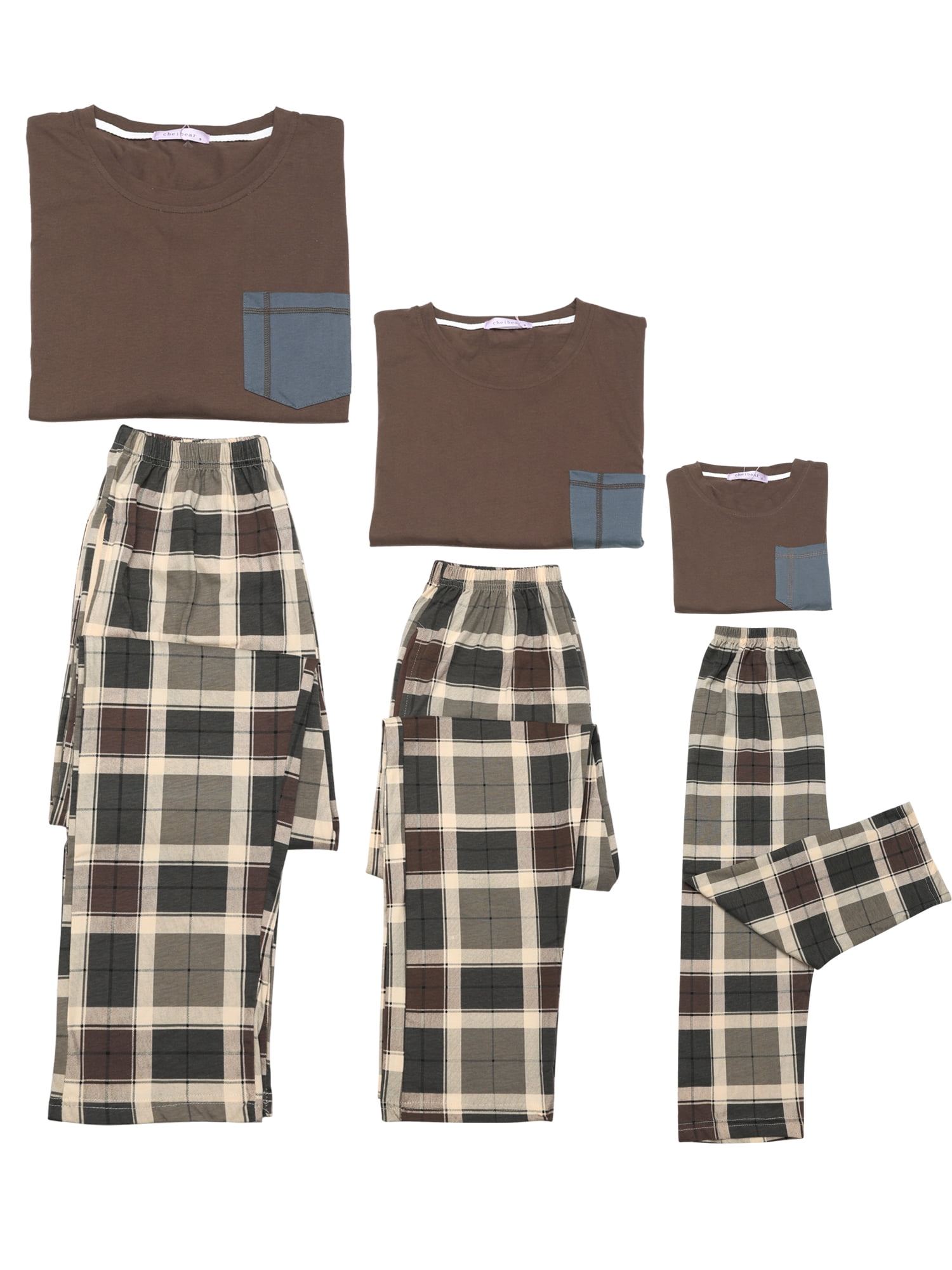 Unique Bargains Womens Long Sleeve with Pants Plaid Family Pajama Sleepwear Sets