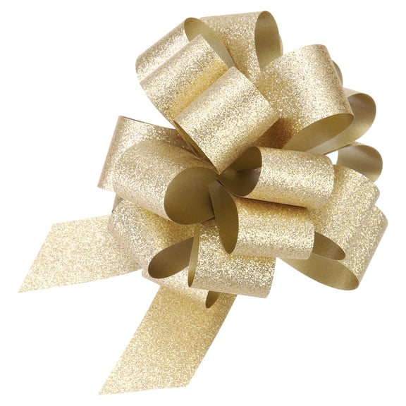 Uxcell 5pcs 8 Inch Large Pull Bow Glitter Gift Wrapping Big Pull Bows Ribbon Gold
