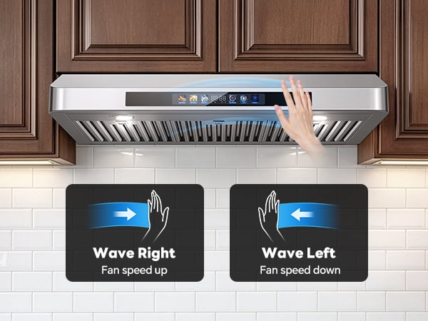 36 Inch Under Cabinet Range Hood with Voice/Gesture/Touch Control, 900 CFM Kitchen Vent Hood with 4-Speed Exhaust Fan, Stainless Steel Stove Hood with LED Lights, Baffle Filters