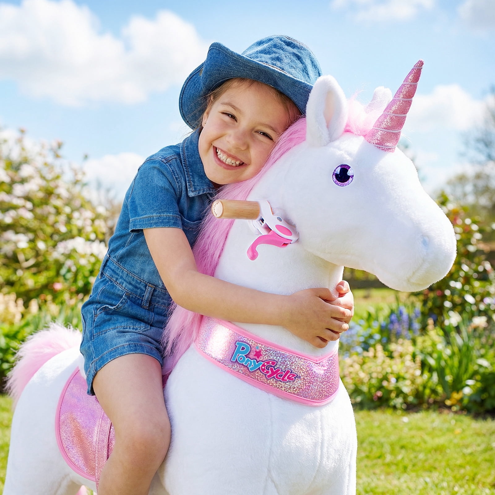PonyCycle Kid-Powered Unicorn Ride-On Toy, No Battery, Smooth Wheels, Ages 4-7, Pink, U402
