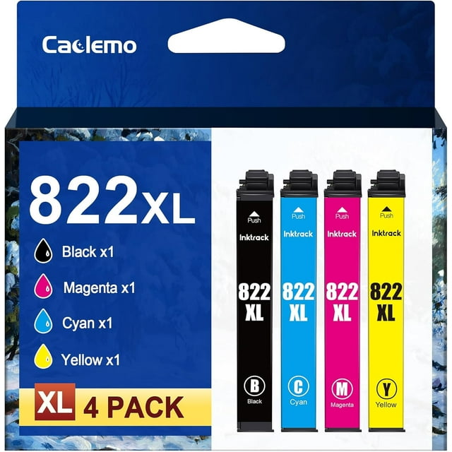 Cartuchos de tinta 822XL de repuesto para Epson 822XL. Pack combinado de 4 cartuchos de tinta Epson 822XL para usar con las impresoras Workforce Pro WF-3820, WF-4820, WF-4830 y WF-4833.