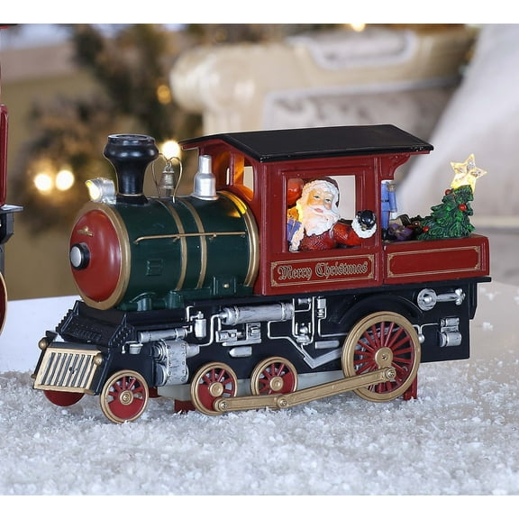 Set of 2 Red and Black Small Steam Locomotive Engine LED Lighted Tabletop Decor 5.5"