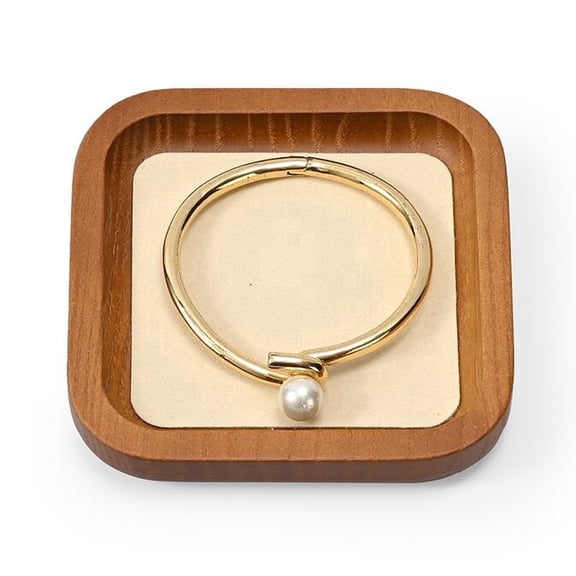 Oirlv 3.94" Wooden Mini Jewelry Tray, Beige Velvet Small Accessory Organizer for Rings, Earrings & Pendants, Desktop & Drawer Use