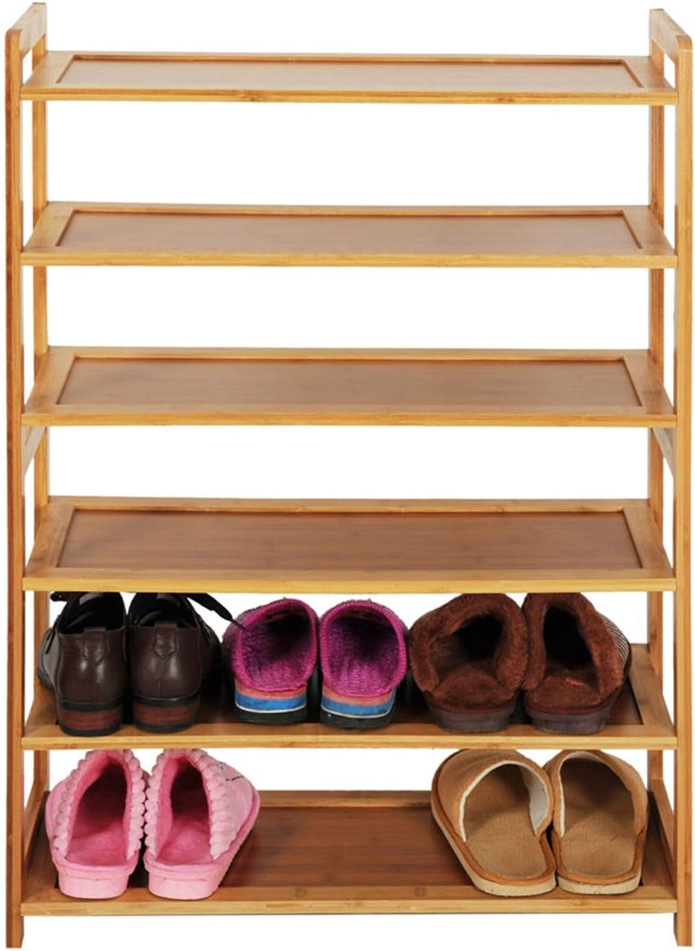Bamboo Shoe Rack for Closet, 6 Tier Wooden Stackable Shoe Organizer, Free Standing Shoes Storage Shelf for Entryway, Front Door Entrance, Natural