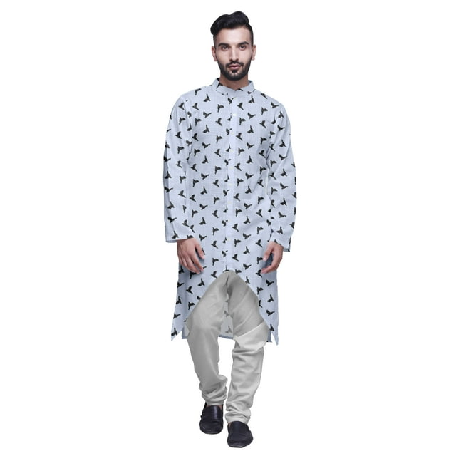 Atasi Kurta Asymétrique à Boutons pour Hommes en Coton Slub Imprimé Mode pour Hommes