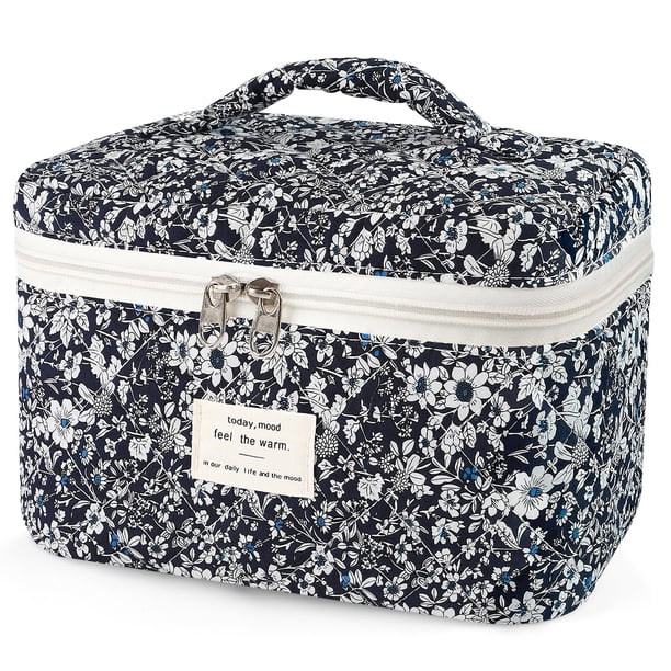 Bolsa de maquillaje Givurao, grande, de algodón, acolchada, de viaje