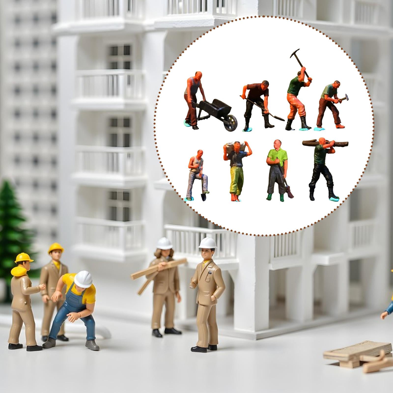 Dualoai 8Pcs 1:64 Scale Worker People Figure for Diorama Micro Landscape Centerpiece