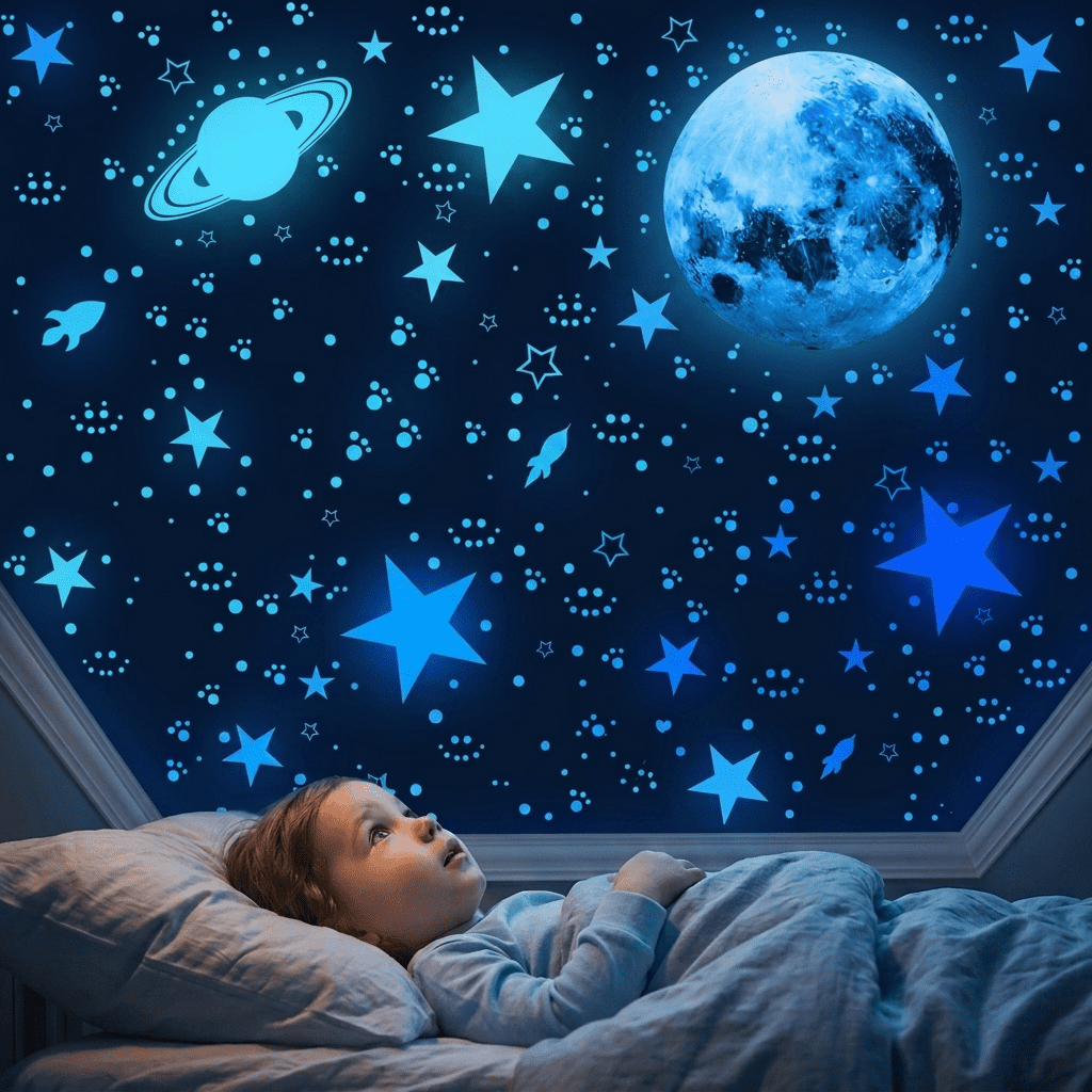 947pcs Glow in the Dark Stars for Ceiling, Luminous Stars and Moon Wall Decals, Kids Room Decor