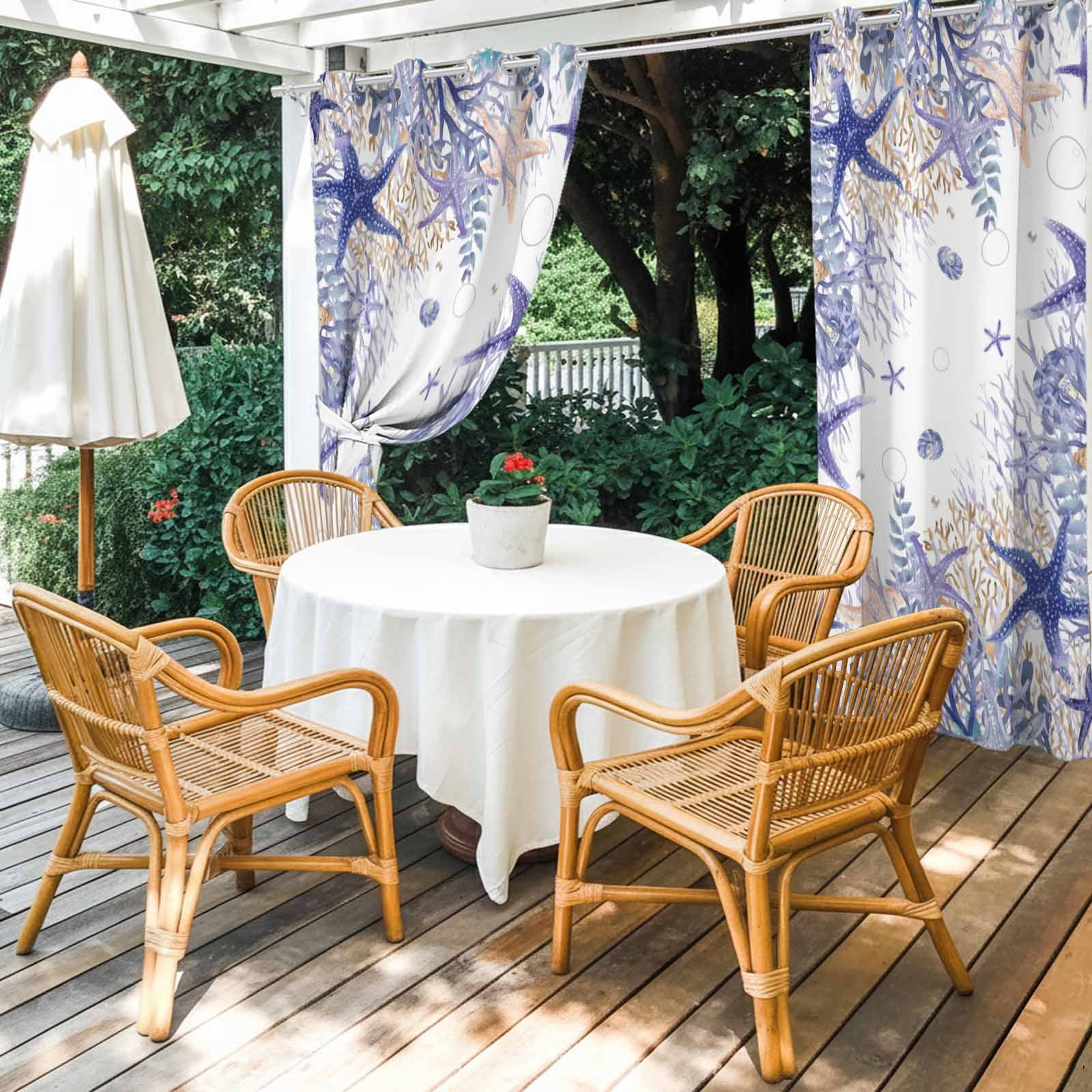 Summer Marine Life Outdoor Curtains for Patio, Watercolor Purple Starfish Ocean Bubble Sunshade Privacy Drapes Grommet Waterproof Outside Curtains for Porch/Cabana/Balcony 54"x 108", 1 Panel