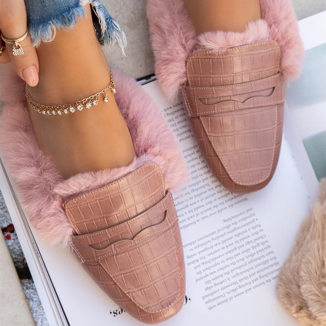 Zapatos planos de invierno para mujer, pantuflas peludas, sandalias de felpa, toboganes peludos acogedores, zapatos de casa suaves y cálidos Wmkox8yii hj789