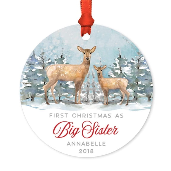 Koyal Wholesale Custom Sibling Family Metal Christmas Ornament, First Christmas as Big Sister Annabelle 2018, Watercol