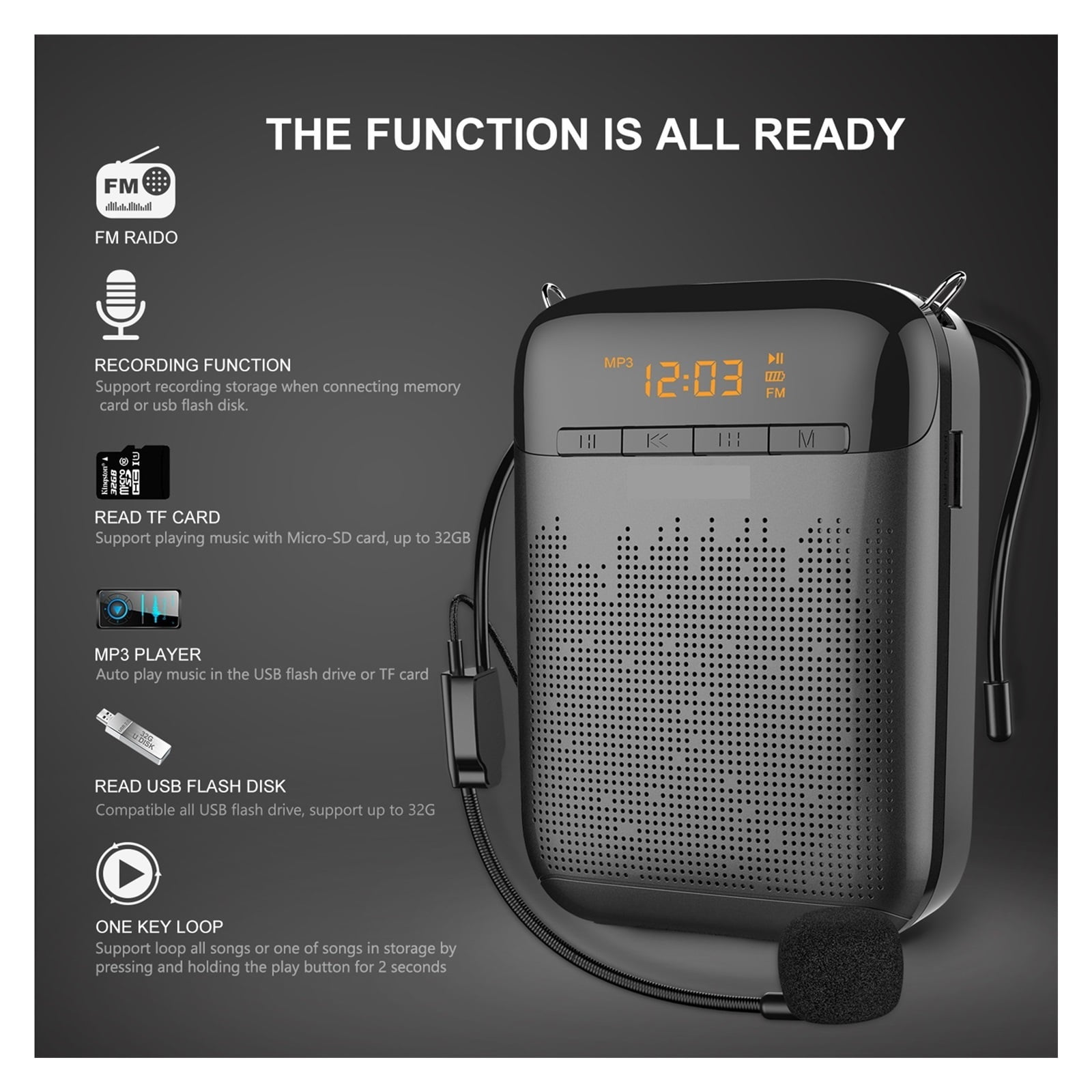 High-Power Wired Audio Voice Amplifier Microphone Teaching Speaker Special Loudspeaker For Tour Guide ,Easy to Operate