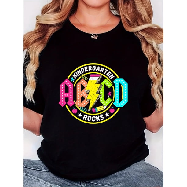Camiseta básica para mujer de veranoWomen's T-shirt printed with "Yellow Circle Pencil ABCD", retro minimalist style, crew neck, casual and comfortable, short sleeves, regular version, four-season k