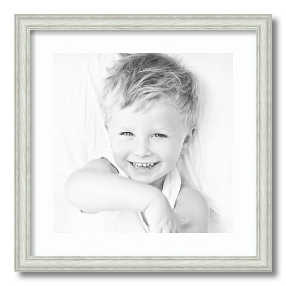 ArtToFrames 18x18 Matted Picture Frame with 14x14 Single Mat Photo Opening Framed in 1.25 Off White Wash on Ash and 2 Super White Mat (FWM-4098-18x18)