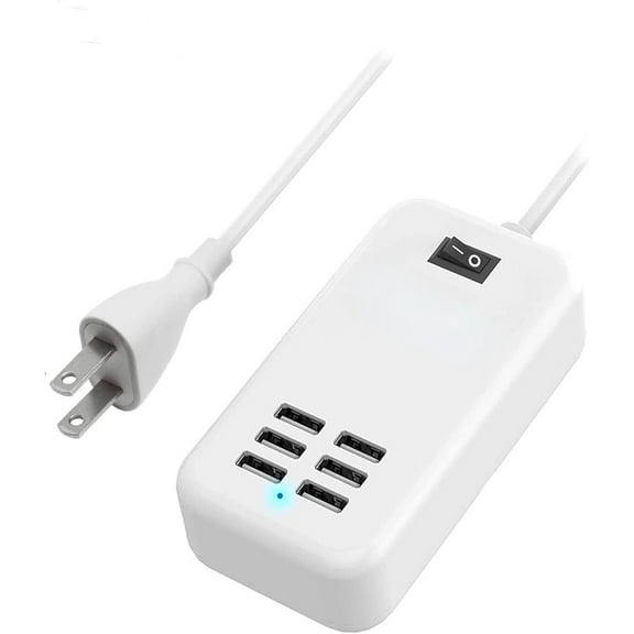 6 Ports USB Charger Hub Desktop US Plug AC Power Wall Travel Charging Adapter Slots Charging Station Extension Socket Outlet with Cable