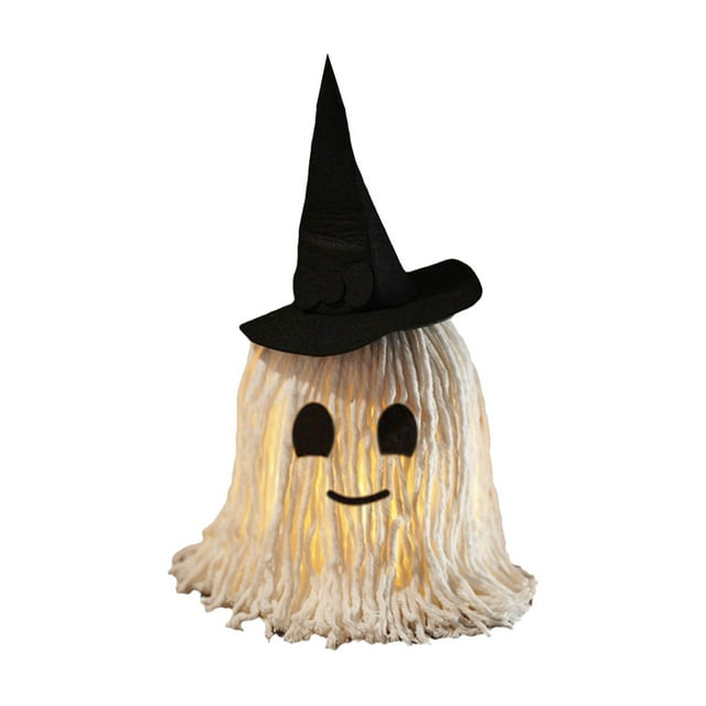 Adorno de fantasma brillante de Halloween | Decoración de sombrero de bruja Gnome | Decoración de elfo hecha a mano | Barba de fibra | Figura de amuleto de la suerte | Exhibición de estante de mesa