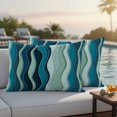 thumbnail image 4 of Teal Ombre Outdoor Waterproof Pillow Covers, Abstract Art Moire Ocean Waves Decorative Rectangle Throw Pillowcase Sofa Cushion Sham for Patio/Couch/Chair, 20"x12" 2 Pack, 4 of 8