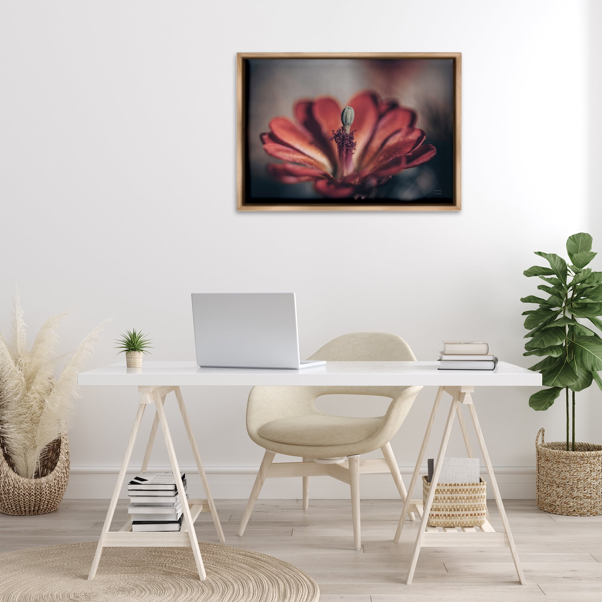 Stupell Industries Red Elevation Bloom Botanical & Floral Photography Brown Floater Framed Art Print Wall Art, 31 x 21