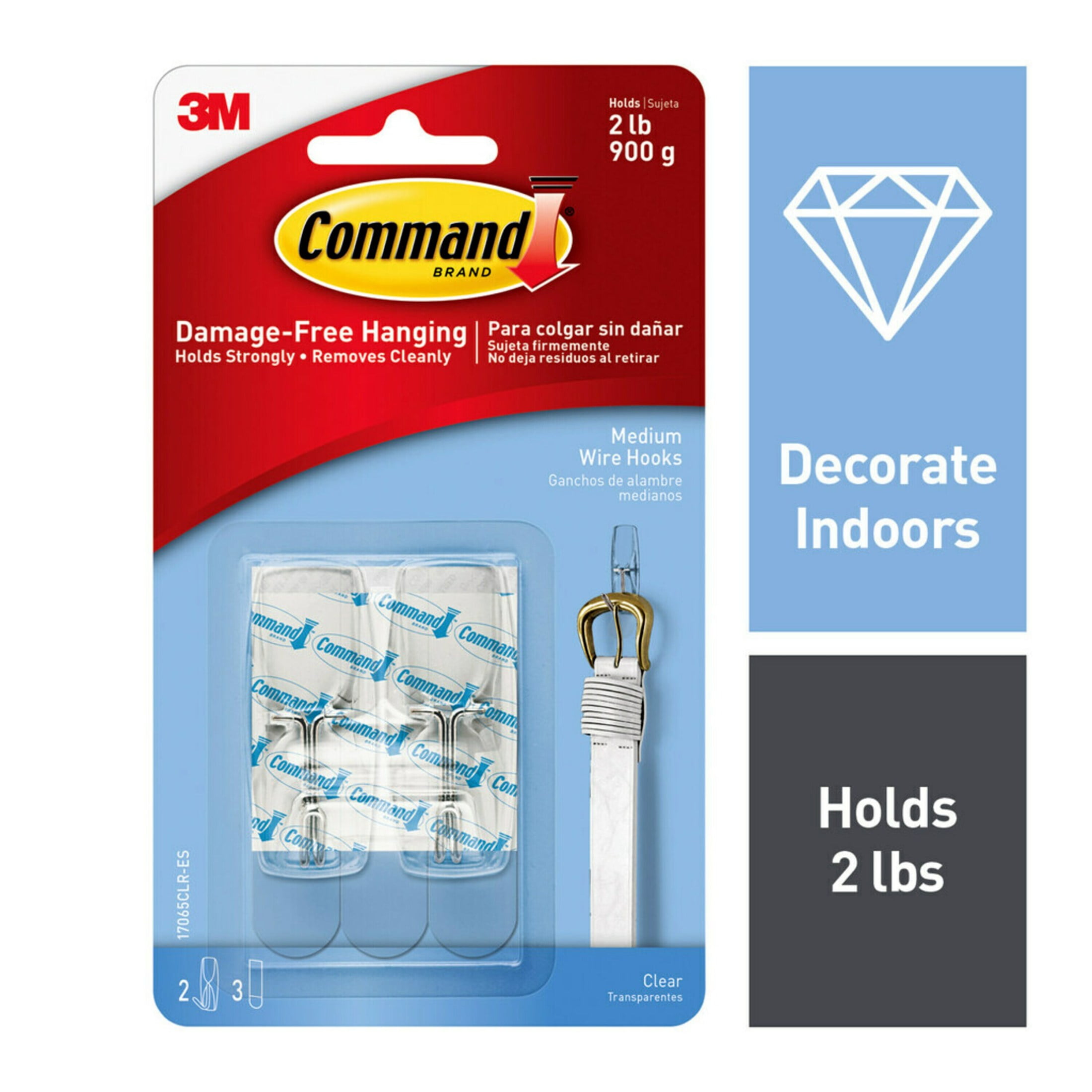 (3 pack) Command Wire Toggle Hooks, Clear, Medium, 2 Wall Hooks, Damage-Free Hanging