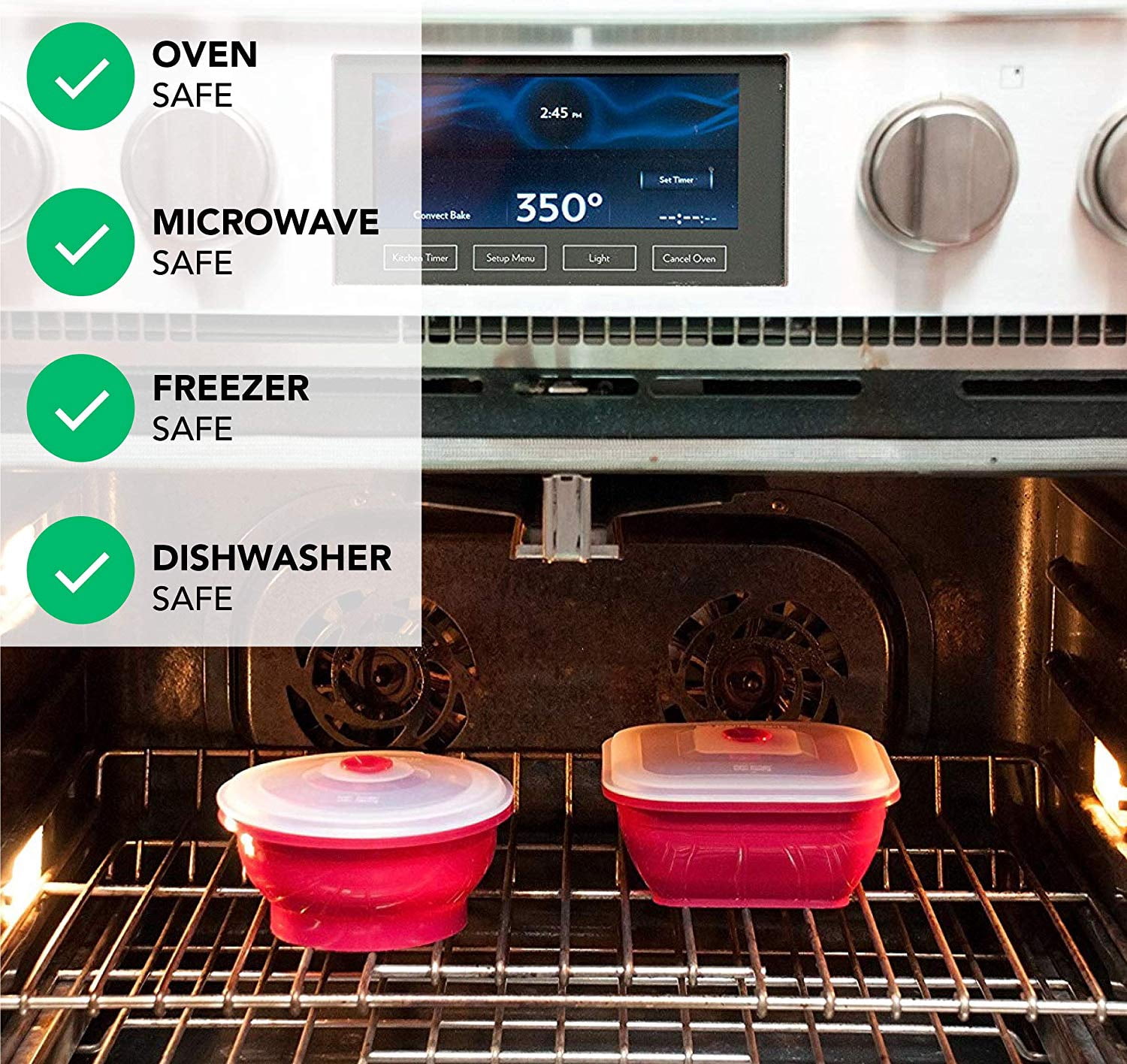 Collapse-it Silicone Food Storage Containers - BPA Free Airtight Silicone Lids, 4 Piece Set of 6-Cup, 4-Cup, 3.5-Cup, 2-Cup Collapsible Lunch Box Containers - Oven, Microwave, Freezer Safe