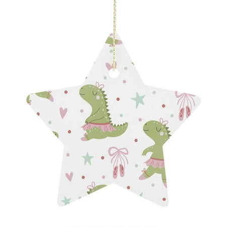 ANYWAY.GO Christmas Tree Decorations Ceramics-Star Pattern Cartoon Dinosaurs Ballerinas Embellishments Holiday Party Star