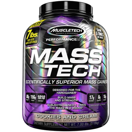 MuscleTech Mass Tech, Scientifically Superior Weight Gain Formula, Cookies and Cream, 7 lbs