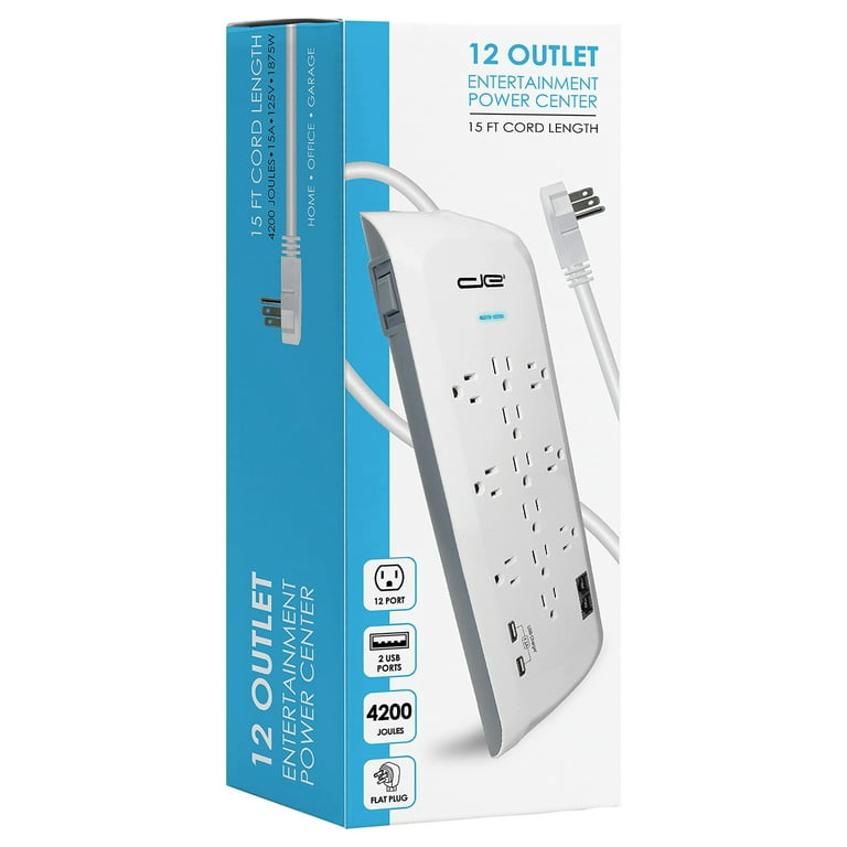 Digital Energy 12 Outlet 15-Ft 4200 Joules Surge Protector Power Strip with  2 USB (4.2A) Ports, Coax/Phone/Ethernet Protection, 6 Wide Spaced Outlets