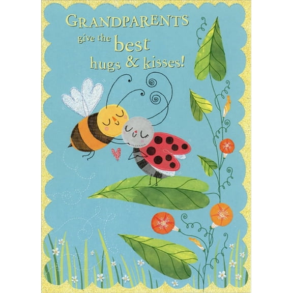 Designer Greetings Bee Hugging Lady Bug on Leaf Juvenile Grandparent's Day Card