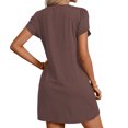 thumbnail image 2 of CALIPESSA Womens Summer Dress 2024 V Neck Petal Short Sleeve Casual Mini Tshirt Dress Coffee XL, 2 of 5