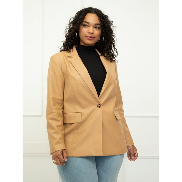 ELOQUII Elements Women's Plus Size Faux Leather Blazer - Walmart.com