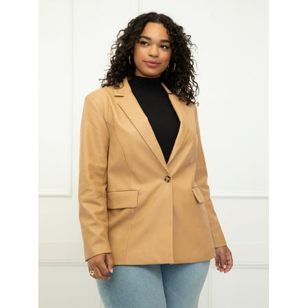 ELOQUII Elements Women's Plus Size Faux Leather Blazer