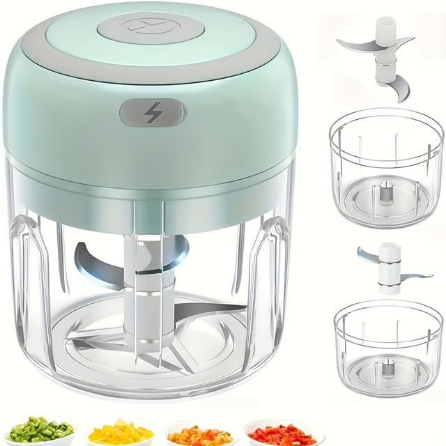 Rechargeable portable cordless food processor, 8.45 ounces, stainless steel blades, electric garlic chopper, vegetable chopper, blender, used for cutting nuts, peppers, onions, minced meat and spices