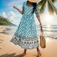thumbnail image 2 of Youmylove Womens Summer Dresses New Bohemian Maxi Dress Floral Print Retro V Neck Tassel Casual Bohemian Midi Dresses Beach Dress Stylish Party Midi Dress, 2 of 8