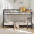 thumbnail image 2 of Hassch Twin Over Twin Size Bunk Bed with Inclined Ladder, Metal Bed Frame with Built-in Ladder for Bedroom, Space Saving, Black, 2 of 8