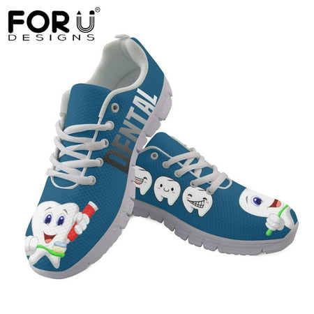 

Ladies Spring Flat Shoes Cartoon Dental Medical Pattern Breathable Air Mesh Sneakers Women s Casual Lace Up Shoes