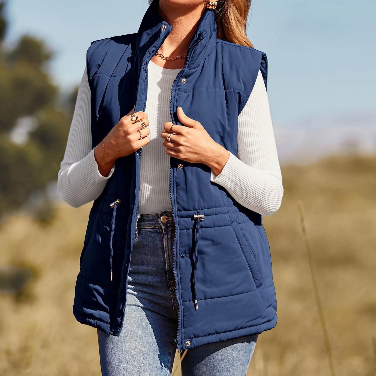 Zedker Women's Puffer Vest Hooded Running Vests Slim Fit Fleece Sleeveless Lightweight Jacket Fall Winter