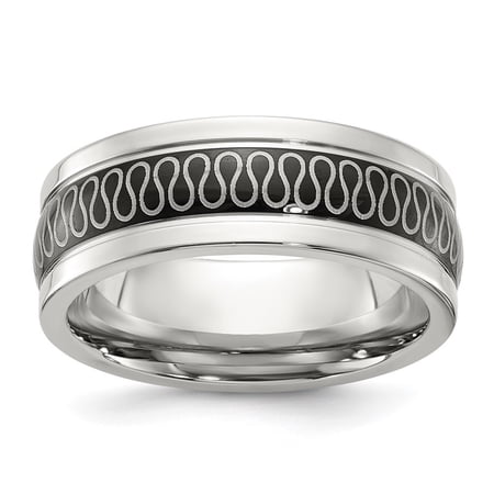 Auriga Fine Jewelry Stainless Steel Polished Black IP-plated Swirl Pattern 8mm Men s Band