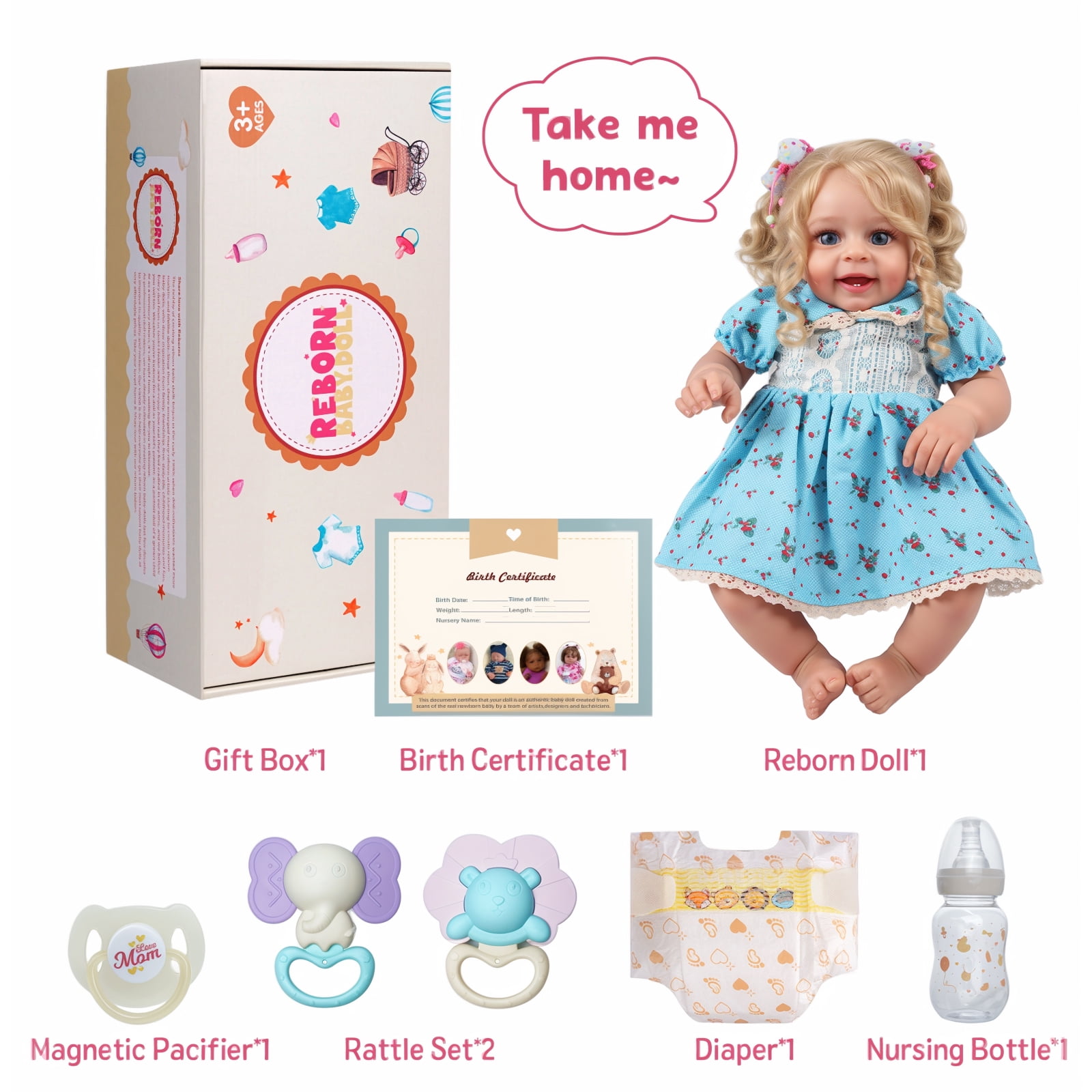 RSG Reborn Baby Dolls Baby Doll Soft Cloth Body with Blue Dress Birthday Gift