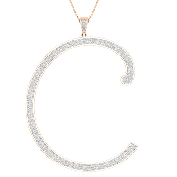 Dazzlingrock Collection Round White Diamond Uppercase Letter Alphabet 'C' Initial Pendant for Women with 18 Inch Gold Chain (3.05 ctw, Color I-J, Clarity I1-I2) in 14K Rose Gold