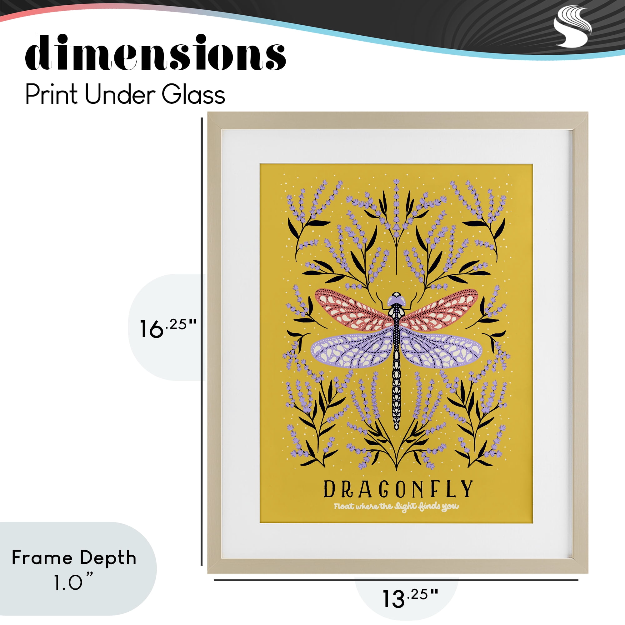 Stupell Industries Dragonfly Symmetry on Yellow Birch Framed Print Under Glass, design by Indira Prieto | IndySign