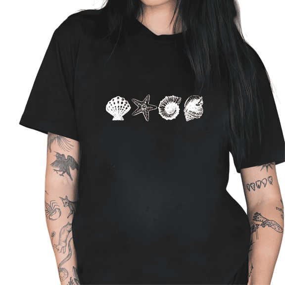 Cozymy Women's Retro Seashell Starfish Ocean Graphic Short Sleeve T-Shirt Vintage Cotton Crewneck Summer Top