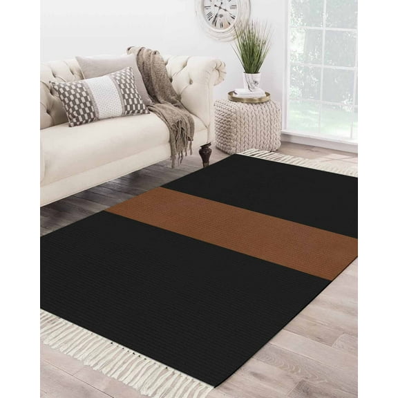 Black Brown Large Area Rug 4x6ft Woven Runner Rug,Contemporary Boho Modern Art Washable Living Room Bedroom Kitchen Bathroom Classroom Carpet with Tassels,Non-Shedding Indoor Outdoor Throw Door Mat