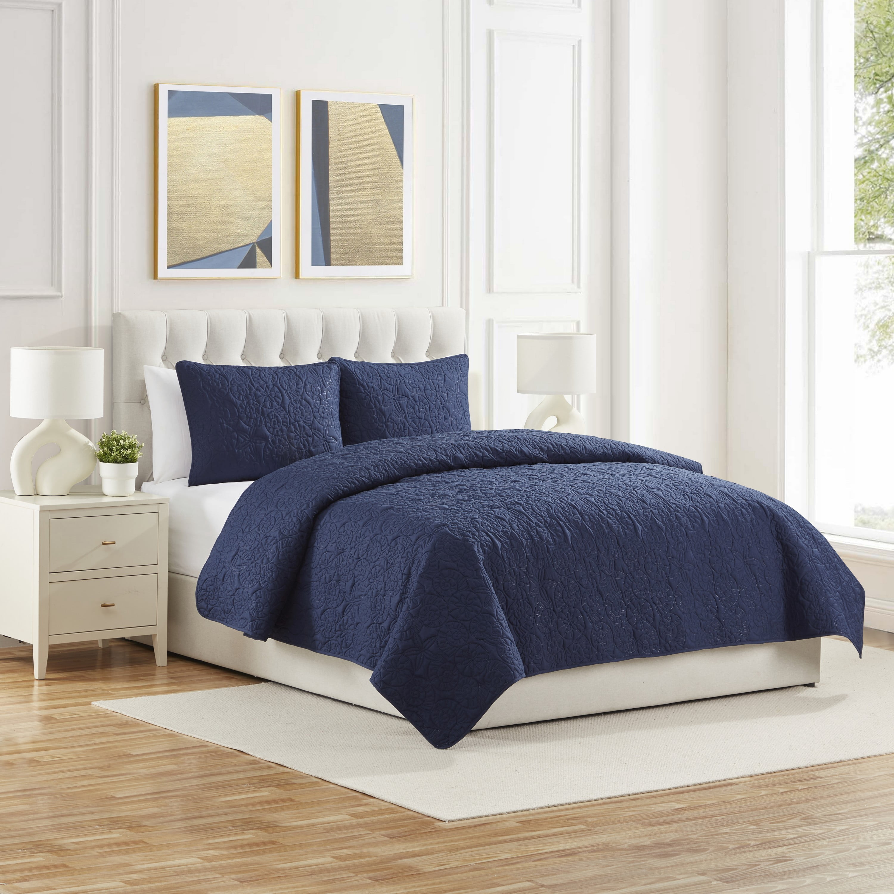 VCNY Home Seashell Coastal 3-Piece Navy Textured Seashell Quilt Set, Full/Queen, Adult, Unisex