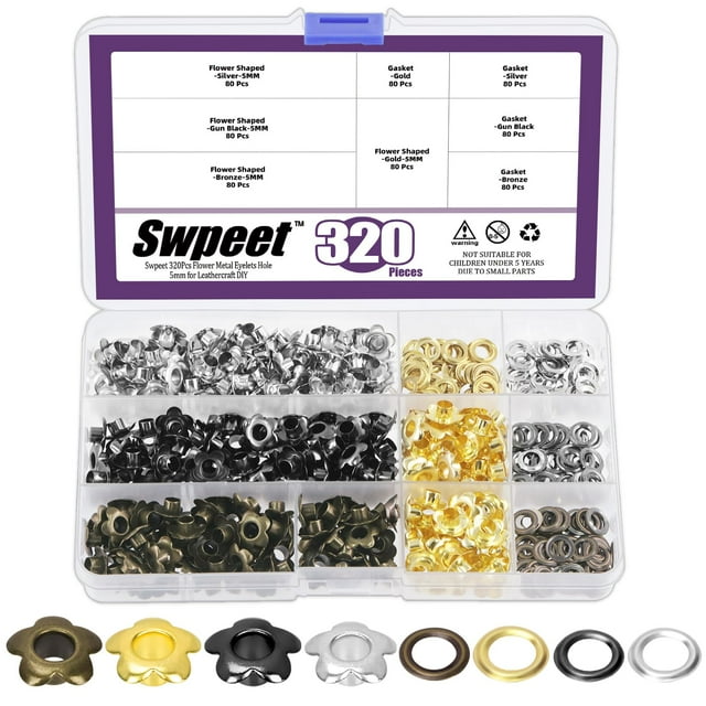 Juego de ojales Swspeet 320, 5 mm, metal, 4 colores