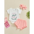 thumbnail image 3 of Raccmtaty Baby Girls Shorts Set, Short Sleeve Embroidery Letters Romper with Shorts and Hairband Summer Outfit, 3 of 9