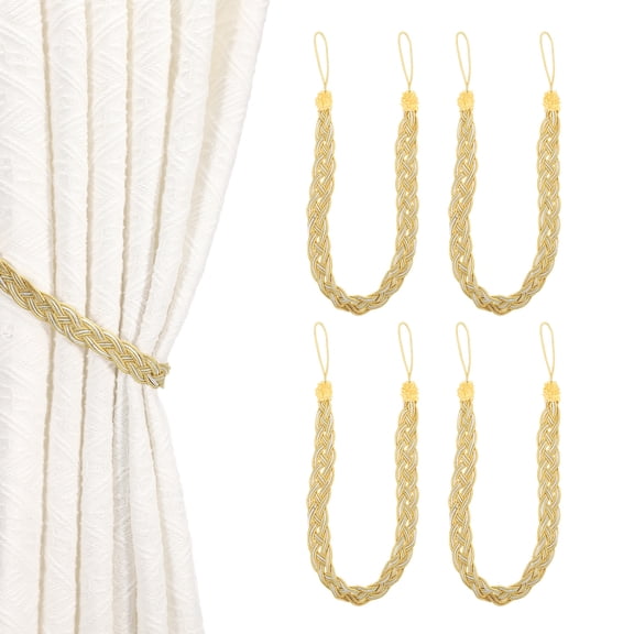 Uxcell 4 Pcs Curtain Tiebacks, 56cm/22 Braided Drapery Holdback Holder Curtain Ties Holdbacks Elegant Window Rope Tie Back, Gold Yellow