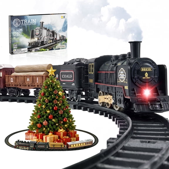 Sunforu Electric Train Set for Kids, 6-Car Locomotive Train Toy with Lights & Sounds, 19-Piece Railway Track Playset, Christmas Birthday Toys for 3 Years Old
